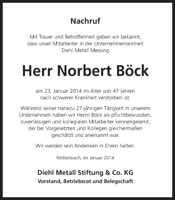 Traueranzeige von Norbert Böck von Pegnitz-Zeitung
